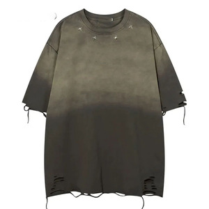Camisetas con hombros caídos y efecto desgastado para hombre, 100% algodón, material ligero, impresión de logotipo personalizada, servicio OEM, camisetas desgastadas - Product Image 1
