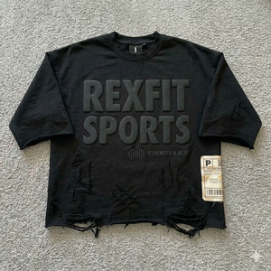 T-shirt vierge épais Rexfit Sports pour impression personnalisée, style vintage délavé et vieilli, premium, pour homme, coupe oversize, 100% coton - Product Image 2