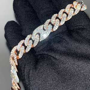 Rose Gold Plated 925 Sterling Silver <b>Iced</b> <b>Out</b> Cuban Link Hip Hop Miami <b>Chain</b> Bracelet with Moissanite for Unisex - Product Image 1