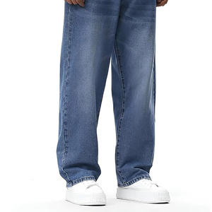 Straight Leg Men's Stonewashed <b>Denim</b> Jeans Midweight Cotton Casual Loose Fit Blue Spring Wear - Product Image 3