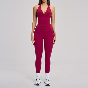 Nouvel ensemble de sport 3 pièces sexy pour femme, col en V profond, taille haute, effet push-up fessier, sensation seconde peau, pour entraînement actif - Product Image 5
