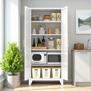 Armoire de salon avec 2 portes élégantes, armoire de rangement en métal de 71 pieds avec étagères réglables, blanche - Product Image 2