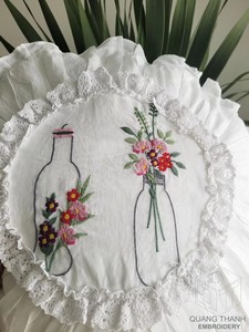 Fundas de Cojín Cuadradas Vintage Personalizadas al por Mayor con Apliques Bordados de Flores, 100% Algodón Lavable con Cierre de Cremallera para Hotel - Product Image 2