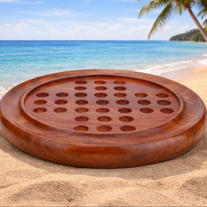 Plateau de jeu de solitaire artisanal en bois de rose avec billes de verre bleues, cadeau de mariage personnalisé pour la maison ou le bureau, design américain, écologique - Product Image 1