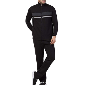 Survêtement noir pour homme à manches longues, col montant, décontracté, couleur unie, respirant, en polyester, coupe régulière, poids moyen, longueur mi-longue - Product Image 1