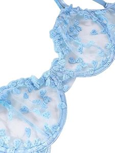 Ensemble de lingerie sexy push-up à armatures, en résille transparente, avec soutien-gorge et culotte à lanières - Product Image 3