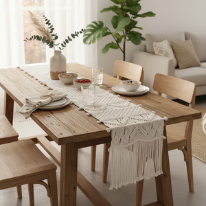 Boho Style Handmade Knotted Design <b>Runner</b> 14 X 78 inches White Macrame Cotton Table <b>Runners</b> for Home Decor - Product Image 4