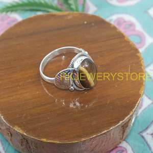 Anillo de Piedra Natural Ojo de Tigre Hecho a Mano en Plata de Ley 925 con Diseño de Hoja Vintage, Joyería de Moda para Hombre y Mujer, Regalo Unisex - Product Image 4