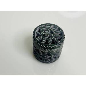<b>Indian</b> Handmade 5x5cm Carved Round Marble Jewelry Box with Intricate Inlay Work Polished Finish for <b>Rings</b> - Product Image 1