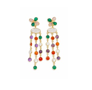 Boucles d'oreilles pendantes multi-pierres plaquées or argenté pour femmes, faites à la main avec pierres précieuses naturelles, bijoux élégants et tendance, cadeau - Product Image 1