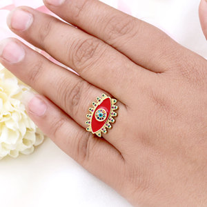 Devil Eye Cocktail <b>Ring</b> 925 Sterling Silver Gold Plated Red Enamel <b>Adjustable</b> <b>Ring</b> Multicolor Zircon Fashion Jewelry for Women - Product Image 6