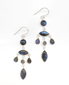 Boucles d'oreilles chandelier en argent sterling 925 avec labradorite bleue multicolore, bijoux en pierres précieuses faits à la main, JAIPUR SILVER - Product Image 3