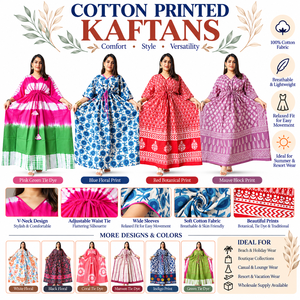 Robe Kaftan en Coton Imprimé pour Femme, Motif Floral Tie-Dye, Style Bohème, Tenue de Plage et de Vacances, Longue Robe d'Été, Fournisseur en Gros - Product Image 6