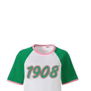 Camiseta Blanca y Verde con Mangas Raglán, Estampado Flock 1908, Cuello Redondo, Corte Regular, Camiseta Casual de Jersey para Hombre - Product Image 3