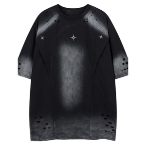 Camiseta Oversize de Hombre de Manga Corta con Estampado Tie-Dye de Estrellas y Pedrería, de Algodón Tejido, Estilo Urbano, Cuello Redondo, Corte Largo - Product Image 1