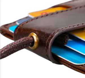 Portefeuille porte-cartes homme de haute qualité en cuir véritable Crazy Horse personnalisé avec sangle, mini, intelligent, fin, anti-RFID, ouverture courte - Product Image 3