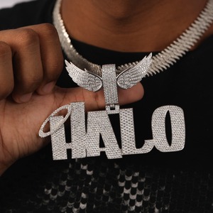 Personalized Halo <b>Name</b> Pendant 925 Silver VVS Moissanite Round Brilliant Cut Luxury Hip Hop <b>Custom</b> Letter Unisex Party <b>Necklace</b> - Product Image 1