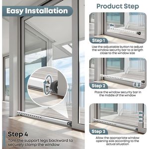 Barra di Sicurezza Regolabile 17-33 Pollici per Porte Scorrevoli, Blocco Antifurto per Finestre con Punte in Gomma, Accessorio di Sicurezza per Casa - Product Image 1