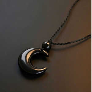 Collier pendentif numéro Moonara Moon Black 26 mm avec cordon en cuir réglable, perle en or rose pour homme et garçon, cadeau - Product Image 4