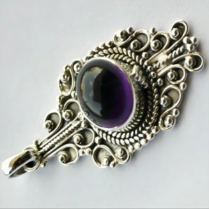 Amethyst Handmade Pendant with Sterling Silver Bezel Setting Natural Purple Oval Gemstone Boho Jewelry February Birthstone - Product Image 2