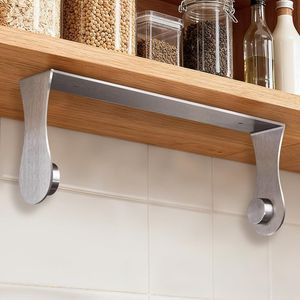 Portarotolo da Cucina in Acciaio Inox Argento Adesivo da Parete Sotto il Bancone, Supporto Sottopensile - Product Image 1