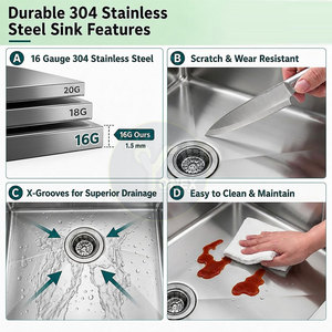 Vente en ligne d'éviers de cuisine robustes, livraison directe d'usine, faible MOQ - Product Image 4