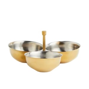 New Arrival Metallic Serving Bowls Set with Gold Silver Finish and Central <b>Handle</b> Modern Kitchenware Decorative Bowl Set - Product Image 1