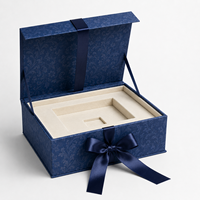 Boîte cadeau rigide bleue de luxe personnalisée avec ruban et insert en velours pour emballage de cadeaux, cosmétiques et bijoux