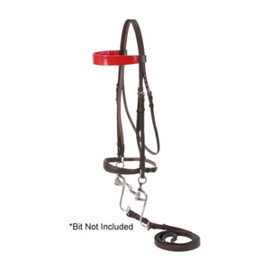 บังเหียนม้าหนังพร้อมสายรัดจมูกสีแดงและบิตโลหะสำหรับขี่ม้า - Product Image 2