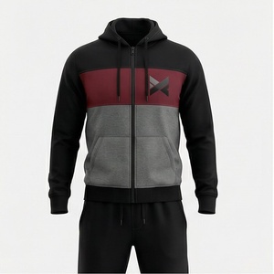 Men's Color Blocking Hooded <b>Zip</b>-<b>Up</b> Tracksuit Full Sleeve Casual Sportswear with Front Logo and Side Pockets Autumn Wear - Product Image 1