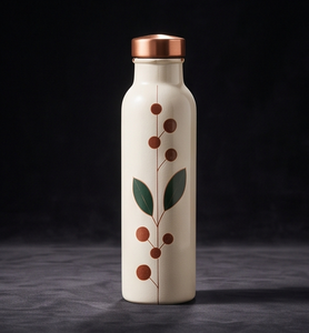 Bouteille d'eau en cuivre émaillée ayurvédique haut de gamme, motif artistique feuilles de baies, bouteille de sport métallique étanche, fabricant - Product Image 3