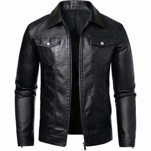 Fleece Lined <b>Men</b> Leather Jacket <b>Thermal</b> Winter Biker Coat Hooded Collar Long Sleeve Heavy Outerwear Embossed Breathable - Product Image 3