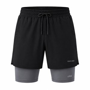 Custom Solid <b>Black</b> Men's 2-in-1 Performance Shorts Mid Waist Double Layer Quick Dry Sporty Running Shorts with Pockets - Product Image 5