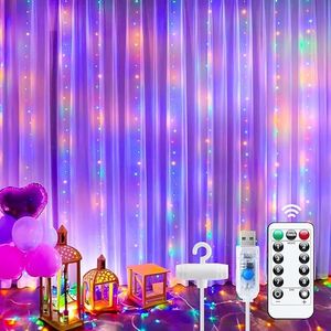 300 LED Dimmable Curtain <b>Lights</b> 8 Modes Fairy <b>String</b> <b>Lights</b> with Remote Timer USB Powered for Room Wall Party & Xmas Decorations - Product Image 1