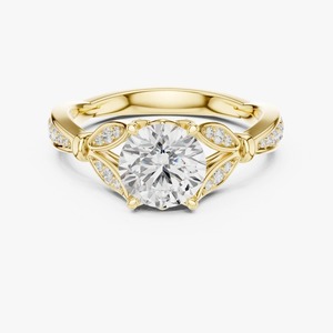 Anillo de Compromiso de Oro Amarillo de 9K con Diamante Cultivado en Laboratorio de Corte Redondo de 1.33CT, Estilo Vintage con Filigrana y Acentos Pavé, Joyería Nupcial al por Mayor - Product Image 1