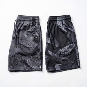 Fluid <b>Marble</b> <b>Mesh</b> Shorts | Teal Green and Soft Silver Gray Liquid Wave Printed Gym Shorts for Streetwear - Product Image 3