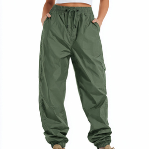 Pantalones Cortavientos con Cordón en la Cintura al por Mayor para Mujer, Pantalones Impermeables de Alta Calidad en Color Sólido, Pantalones de Lluvia para Dama - Product Image 1