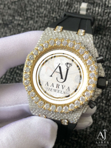 Montre-bracelet de luxe AARVA JEWELS en quartz et cristal de moissanite, 43 mm, chronographe analogique, bracelet en silicone, unisexe, tendance - Product Image 1