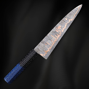 Couteau de camping droit pour découper la viande, en acier Damas cuivré, haute durabilité, manche en résine, lame tranchante, pour l'industrie de la signalétique. - Product Image 5