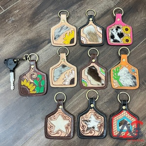 Best Selling Sunflower Hand Tooled <b>Leather</b> <b>Keychain</b> Portable Multi Functional Genuine Cow <b>Leather</b> <b>Keychain</b> Unisex Gift Accessory - Product Image 1