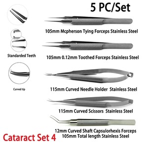 Juego de 4 Instrumentos Oftalmológicos Quirúrgicos de Acero Ametrina: Pinzas y Portaagujas para Cataratas - Product Image 4