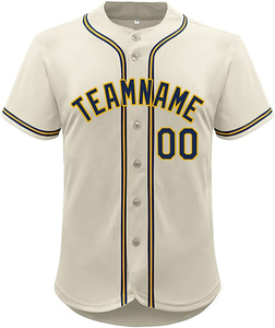 Professional Navy Blue Baseball Jersey With Yellow Trim Button Up Team Apparel Men Youth Match Day Shirt - Product Image 5