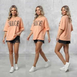 Camiseta holgada de manga corta para mujer, 100% algodón premium, de corte extragrande y hombros caídos, estilo streetwear con estampado gráfico. - Product Image 6