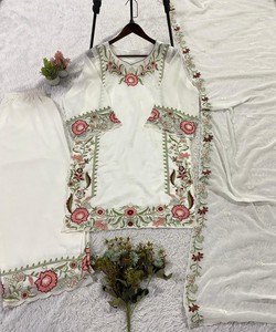 Rich Look Georgette Top Palazzo With Dupatta Women Salwar Kameez Wedding Party Wear India Pakistan Dress 85286 LG-2105 - Product Image 3