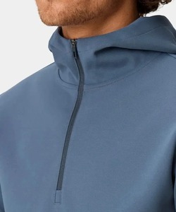 Men's Blue Quarter-<b>Zip</b> <b>Hooded</b> Sweatshirt Full Sleeve Solid Color Breathable Golf Pullover with Front Logo Print - Product Image 4