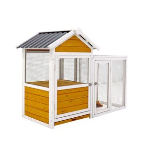 Grand poulailler extérieur en bois pour poulets et canards avec nichoir en PVC imperméable, cage pour oiseaux et lapins en jaune pour oiseaux et petits animaux - Product Image 5