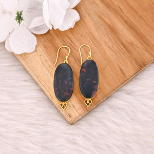 Handmade Classic Style <b>Silver</b> Plated Brass <b>Earrings</b> Blood Stone Gemstone Dangle <b>Earring</b> <b>Long</b> Oval <b>Earring</b> Wholesale Manufacturer - Product Image 2