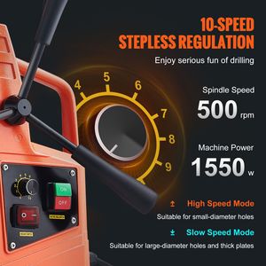 Trapano Magnetico Elettrico Portatile 1550W, 2 Diametri di Foratura, 2922 Lbf, Velocità Variabile 0-500 RPM, Motore 2922 Lbf - Product Image 3
