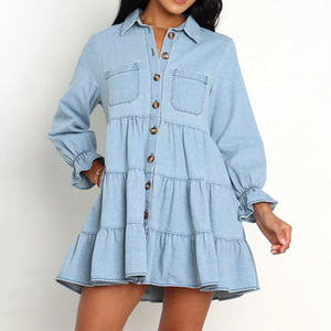 Women Pearl Style Denim Shirt Elegant Casual Fashion Long Sleeve <b>Button</b> Front <b>Jean</b> Blouse Stylish Clothing Top For Women - Product Image 4