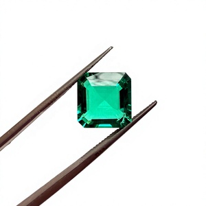 Émeraude Colombienne de laboratoire hydrothermale taille Asscher 10mm certifiée IGI ANAS GEMS, émeraude verte à effet de jeu de couleurs pour bijoux - Product Image 1